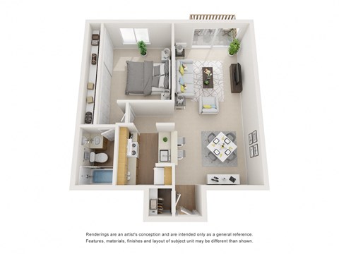Floor plan for 1 bed, 1 bath, 755 sqft